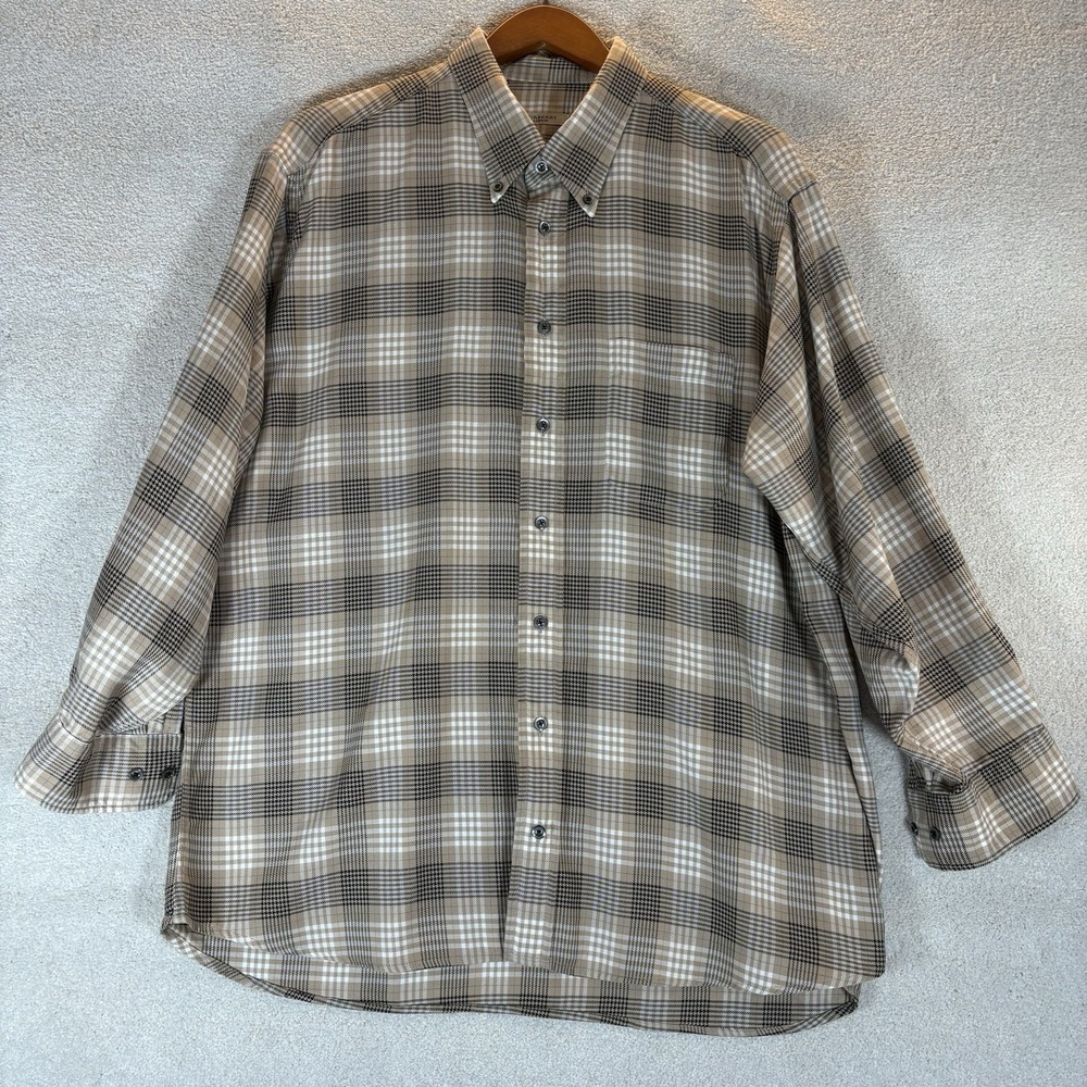 Burberry Long Sleeve Brown Black‎ Plaid Cotton Shirt Men's Size XL  USA Made